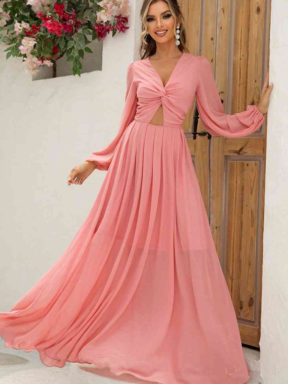 Twist Front Cutout Long Sleeve Dress