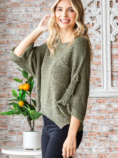 Veveret Round Neck Roll-Up Sweater - Stormyjay