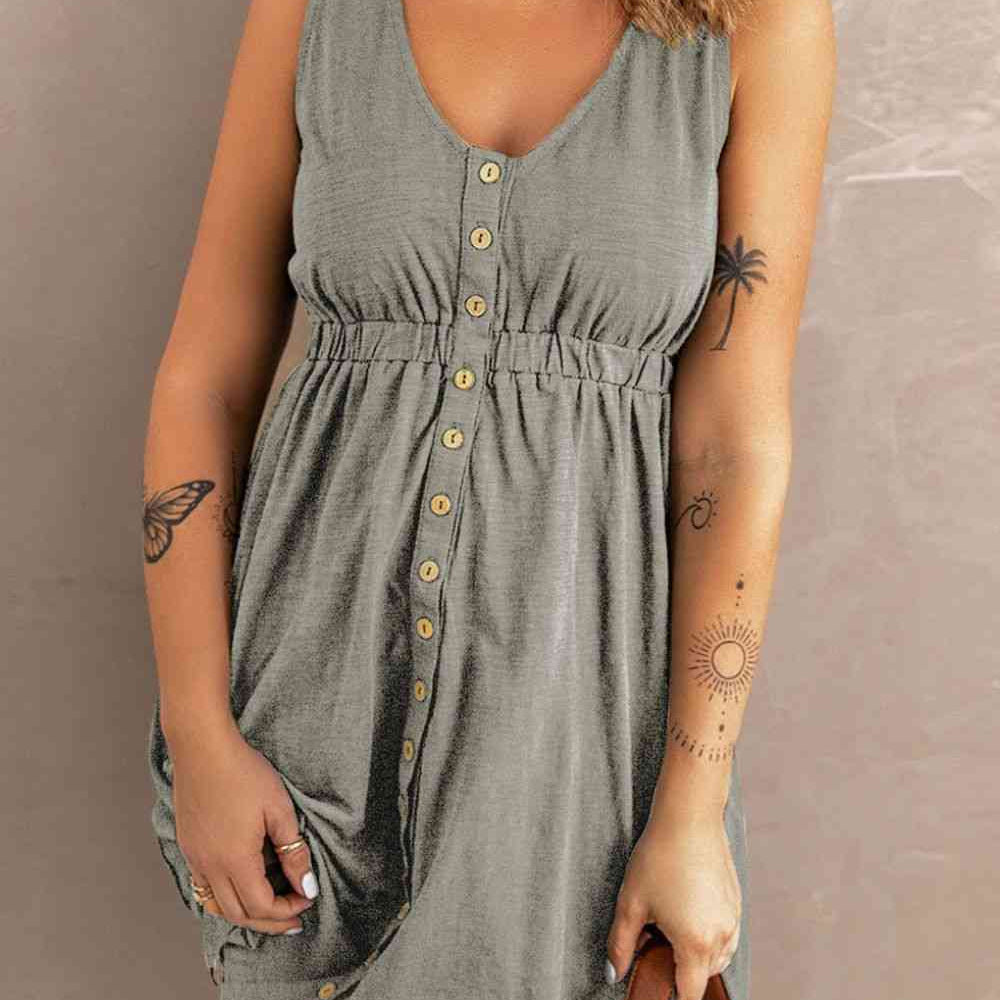 Sleeveless Button Down Mini Magic Dress - Stormyjay