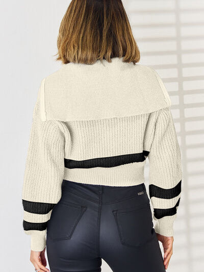 Striped Zip Up Dropped Shoulder Cardigan - Stormyjay