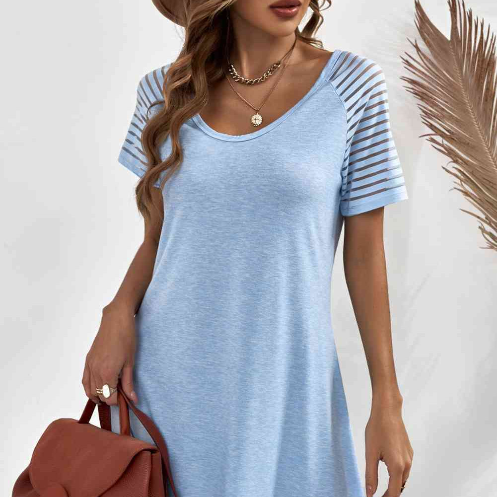 Sheer Striped Raglan Sleeve T-Shirt Dress - Stormyjay