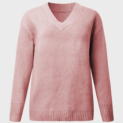 V-Neck Long Sleeve Knit Top