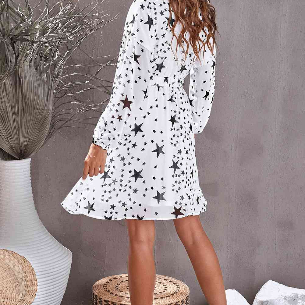 Star Print Dropped Shoulder Surplice Dress - Stormyjay