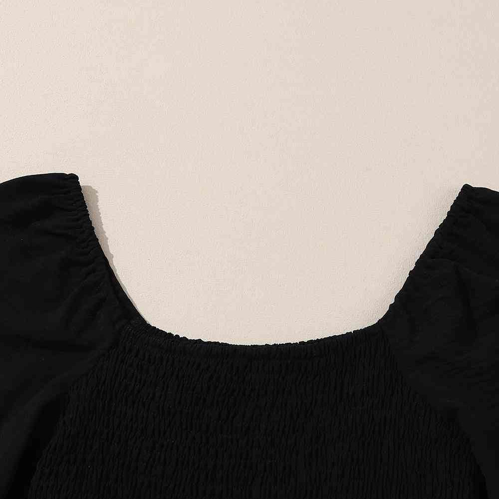 Square Neck Long Sleeve Tiered Dress