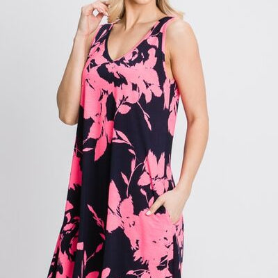 Heimish Full Size Floral V-Neck Tank Dress with Pockets - Stormyjay