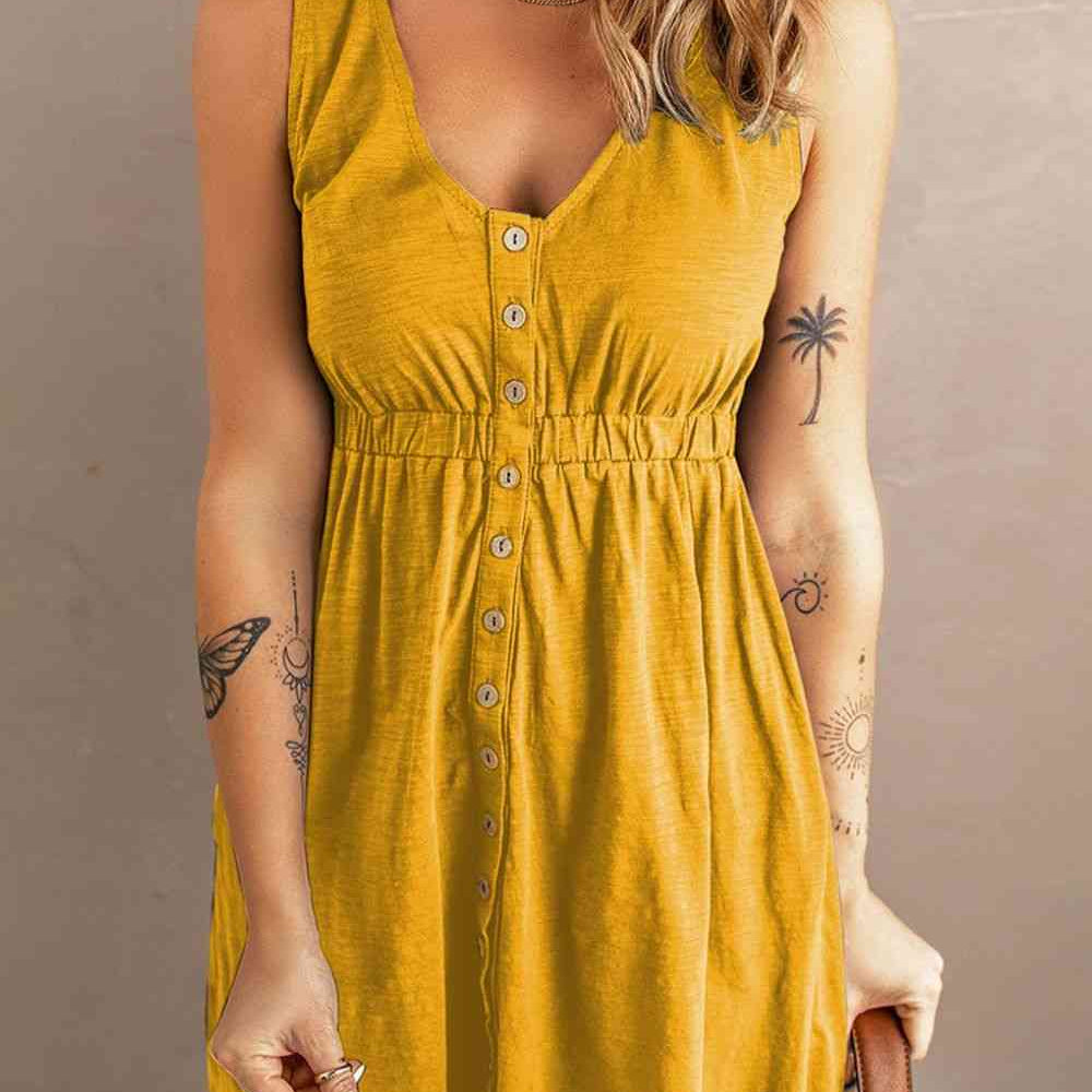 Sleeveless Button Down Mini Magic Dress - Stormyjay