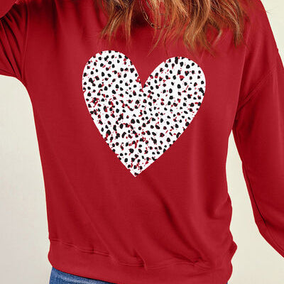 Heart Round Neck Dropped Shoulder Sweatshirt