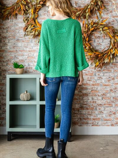 Veveret Notched Long Sleeve Sweater - Stormyjay