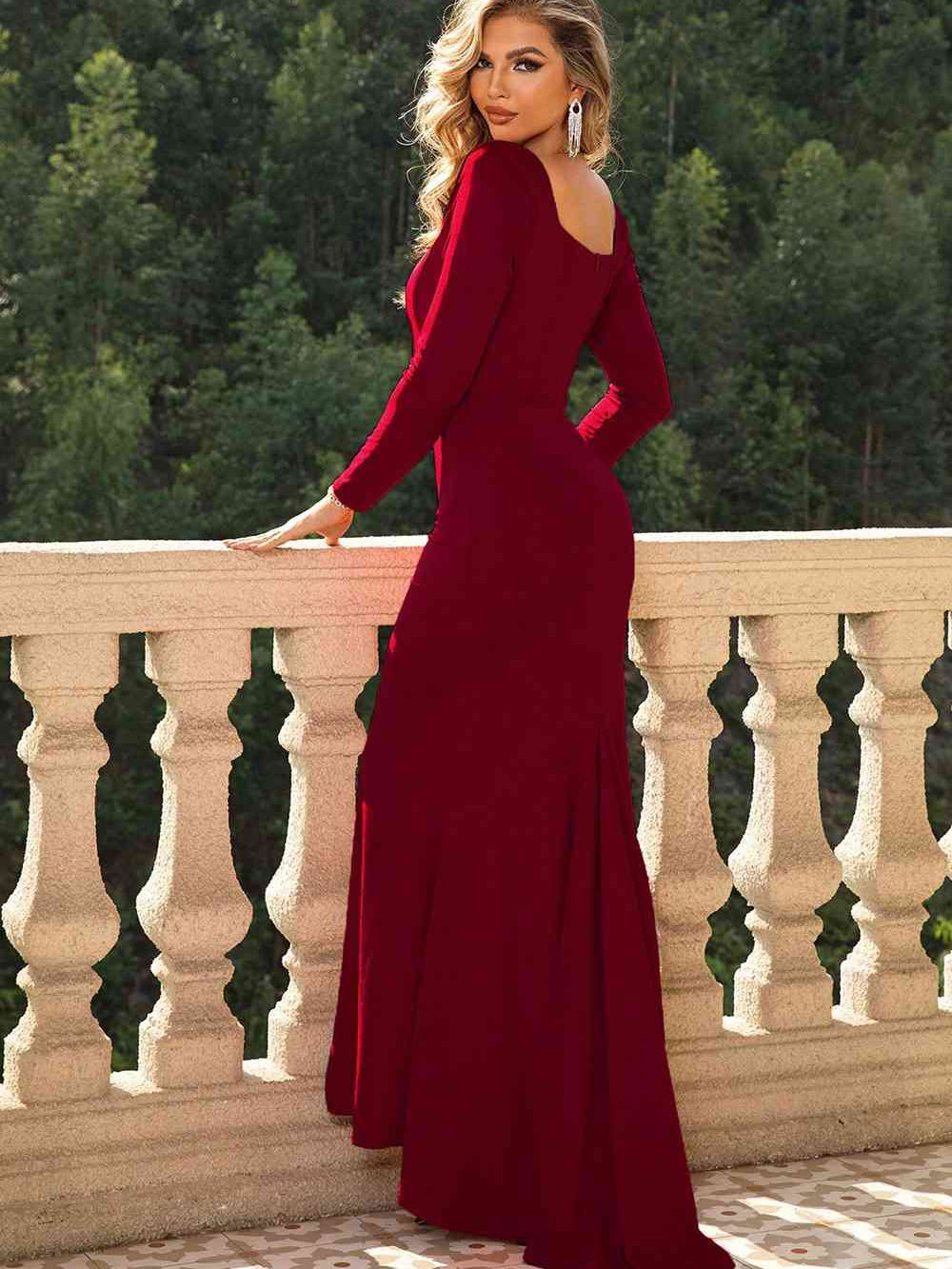 Square Neck Long Sleeve Dress