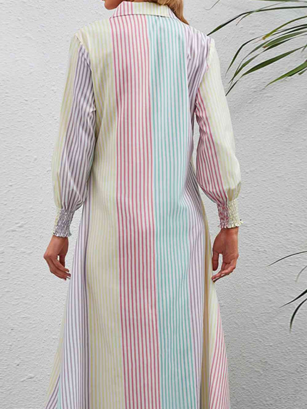 Rainbow Stripe Button-Up Maxi Shirt Dress - Stormyjay