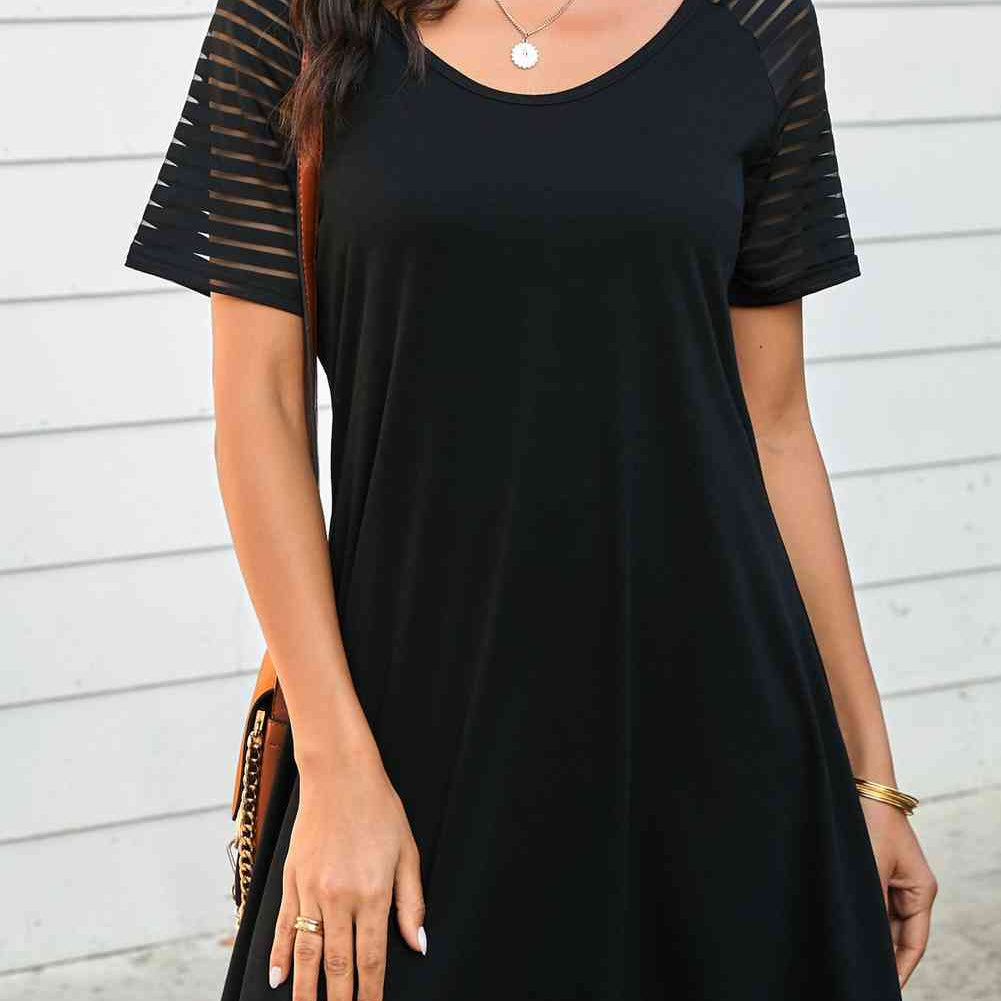 Sheer Striped Raglan Sleeve T-Shirt Dress - Stormyjay