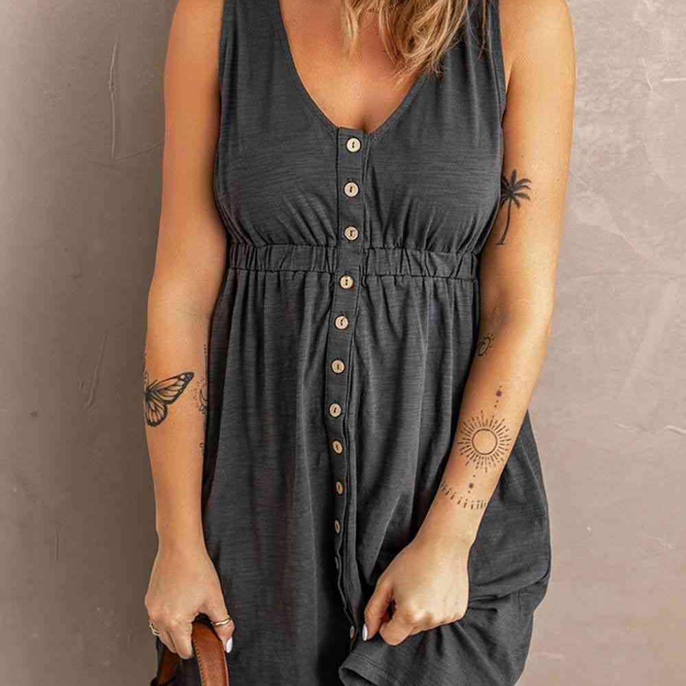 Sleeveless Button Down Mini Magic Dress - Stormyjay