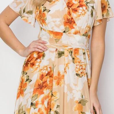 HYFVE Floral Tie Back Short Sleeve Slit Maxi Dress - Stormyjay