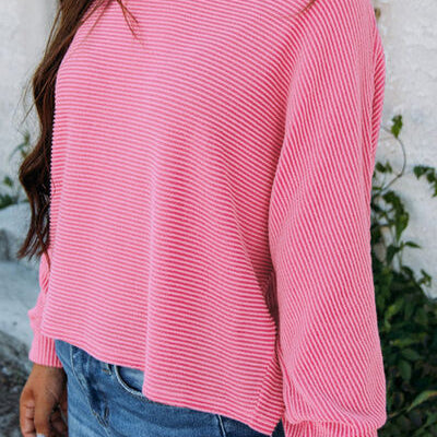 Striped Round Neck Long Sleeve Blouse