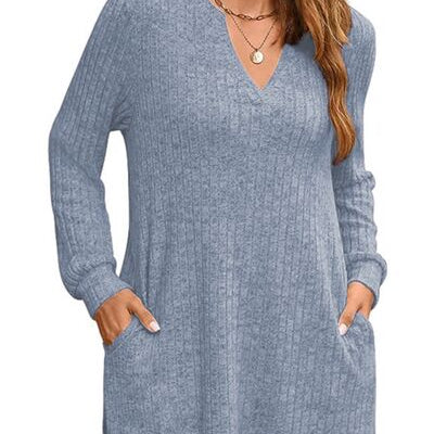 Slit Notched Pocketed Long Sleeve T-Shirt