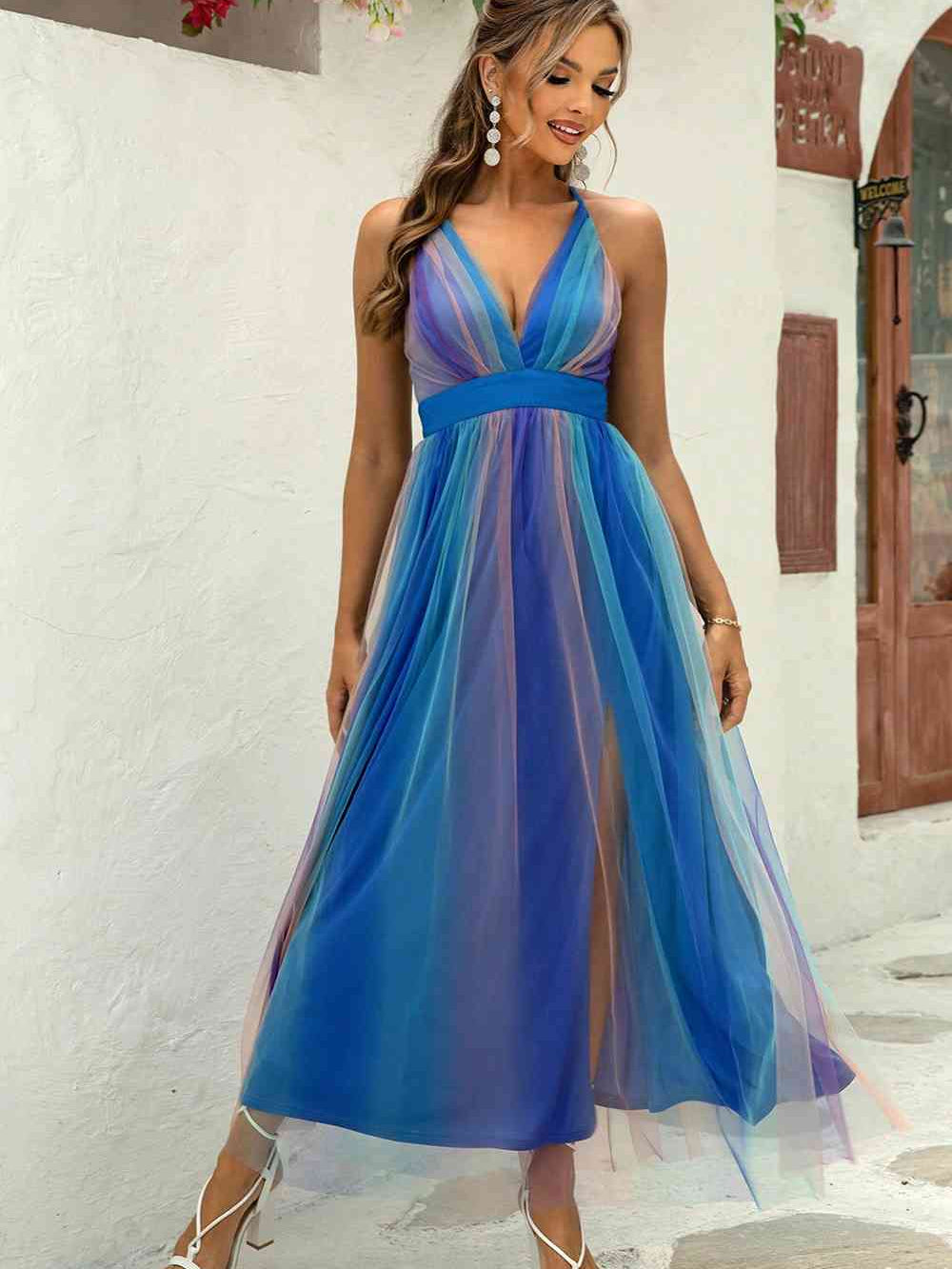 Crisscross Backless Mesh Dress