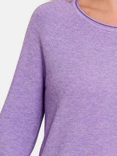 Zenana Rolled Round Neck Long Sleeve Sweater - Stormyjay