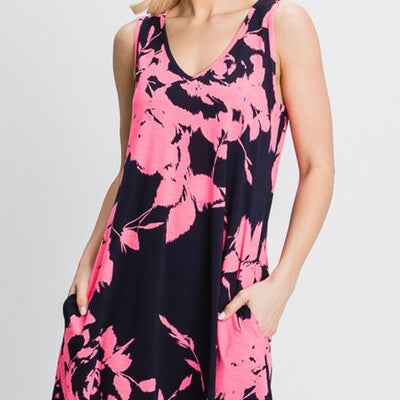 Heimish Full Size Floral V-Neck Tank Dress with Pockets - Stormyjay