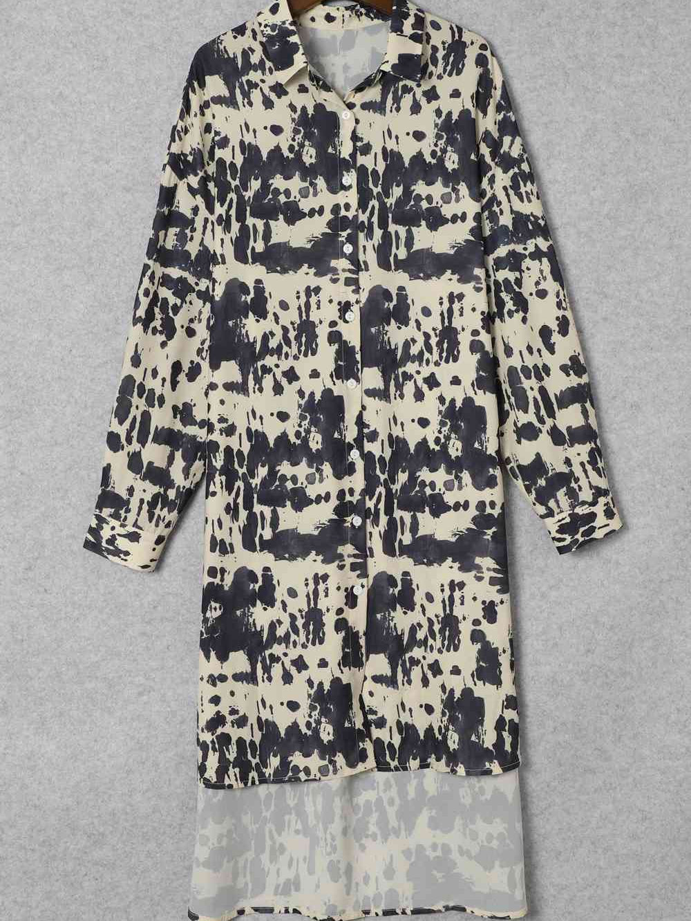 Printed Collared Neck Shirt Dress