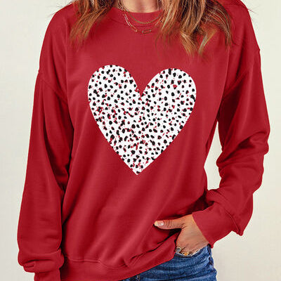 Heart Round Neck Dropped Shoulder Sweatshirt