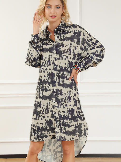Printed Collared Neck Shirt Dress