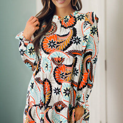 Ruffled Printed Flounce Sleeve Mini Dress