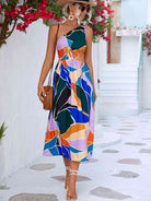 Printed Cutout One-Shoulder Sleeveless Dress - Stormyjay