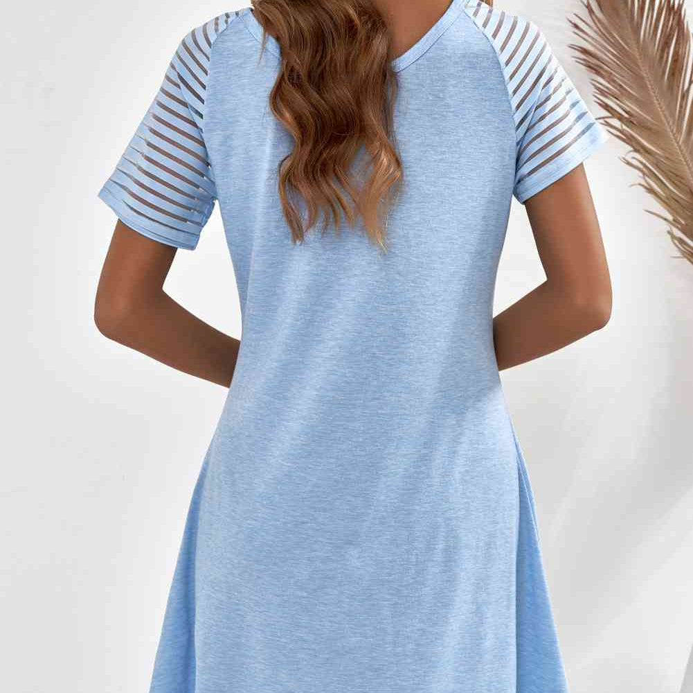 Sheer Striped Raglan Sleeve T-Shirt Dress - Stormyjay