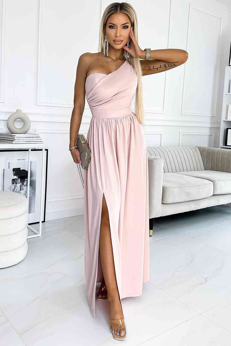 Cold-Shoulder Empire Max Dress with Slit Papaya
