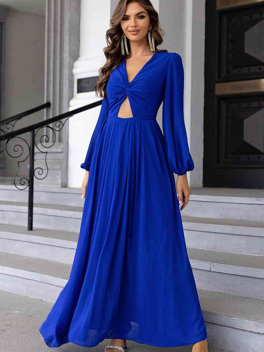 Twist Front Cutout Long Sleeve Dress