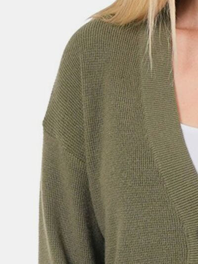 Zenana Button Up V-Neck Dropped Shoulder Cardigan - Stormyjay