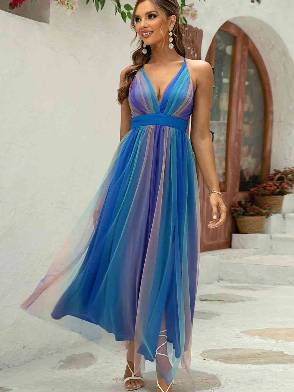 Crisscross Backless Mesh Dress