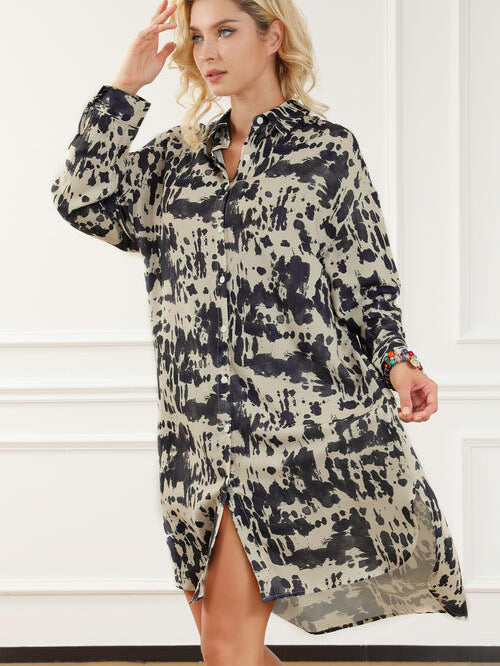 Printed Collared Neck Shirt Dress