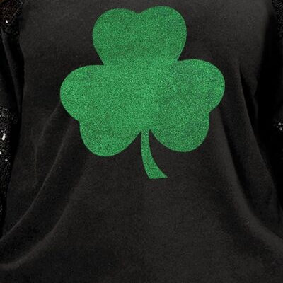 Plus Size Lucky Clover Sequin Round Neck Blouse