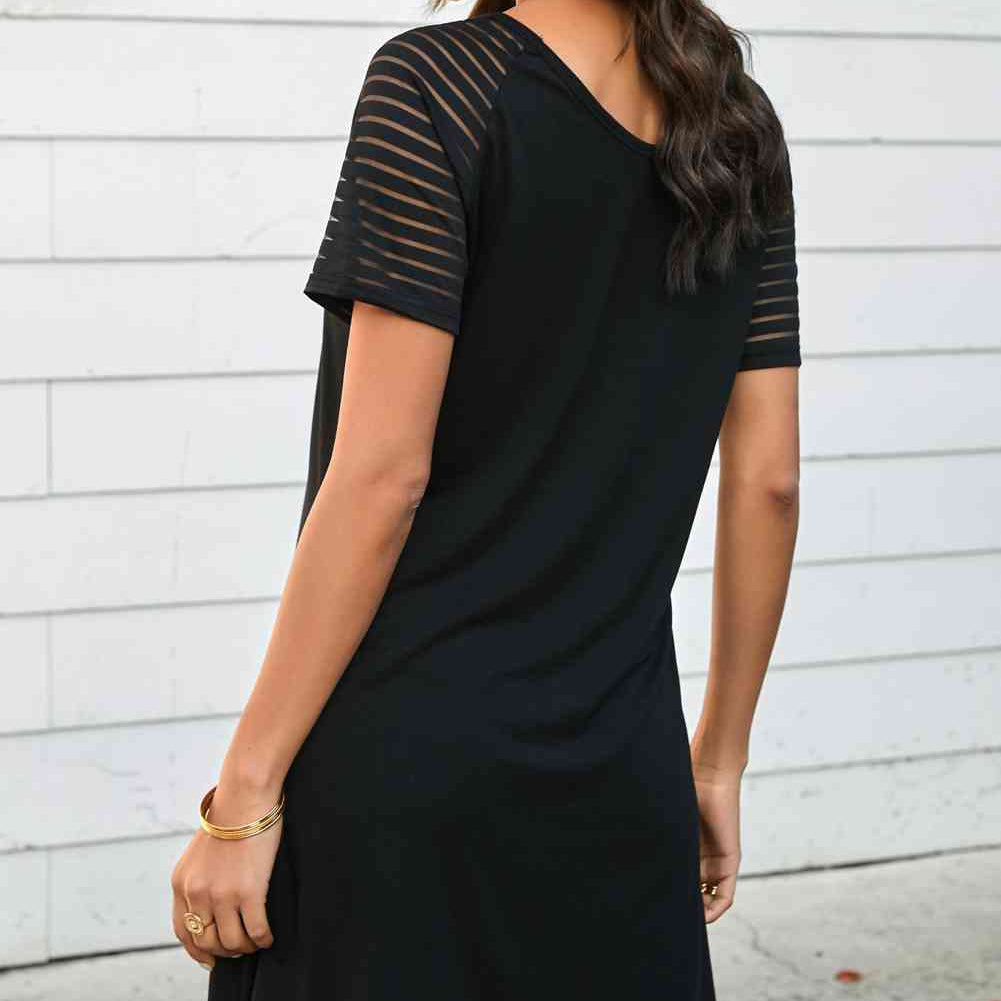 Sheer Striped Raglan Sleeve T-Shirt Dress - Stormyjay