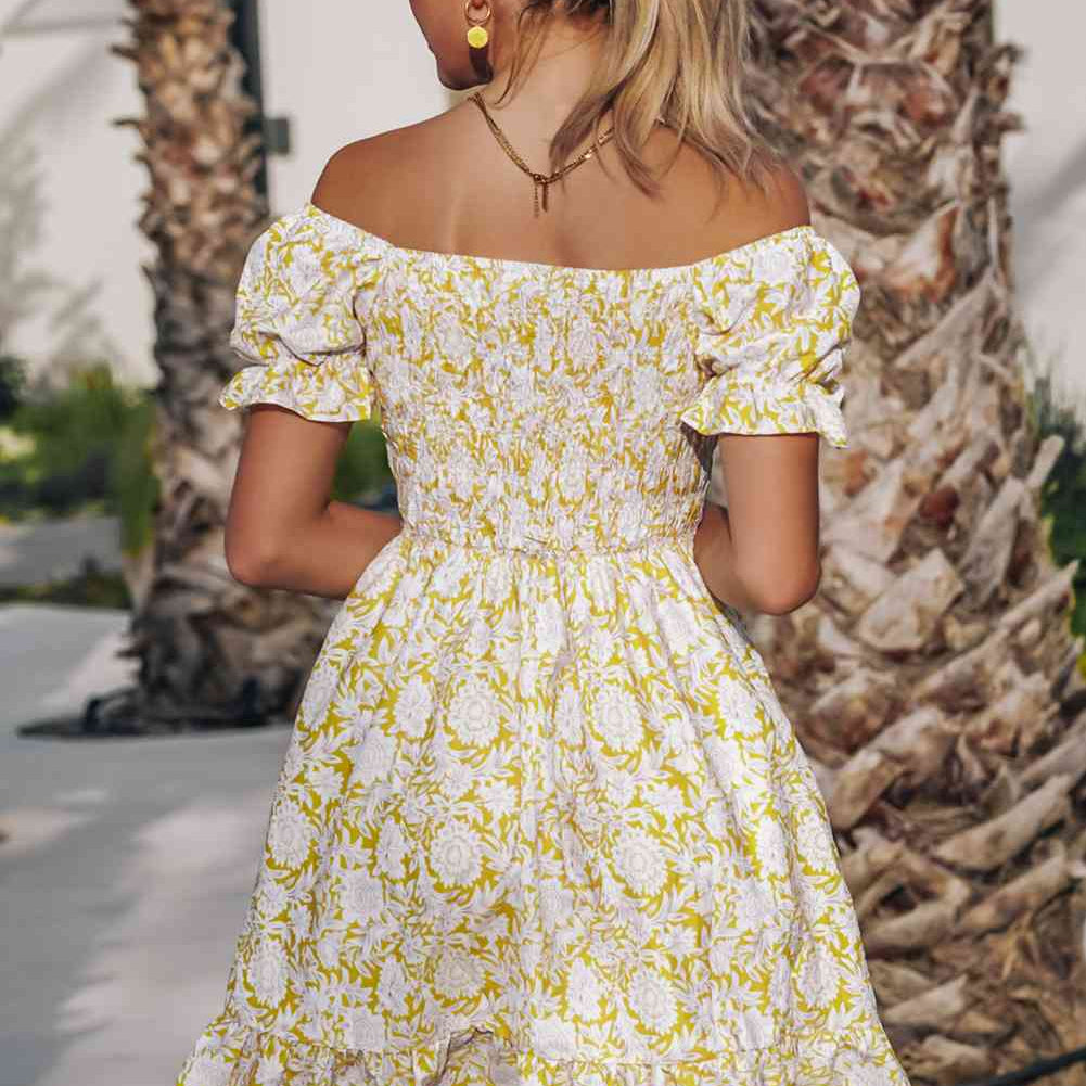 Floral Flounce Sleeve Off-Shoulder Dress - Stormyjay