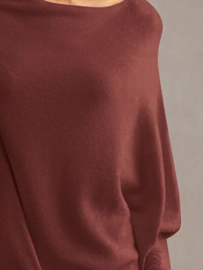 Full Size Boat Neck Batwing Sleeve Knit Top - Stormyjay