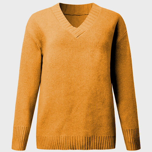 V-Neck Long Sleeve Knit Top