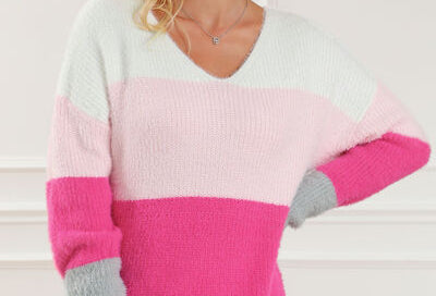 Color Block V-Neck Dropped Shoulder Sweater