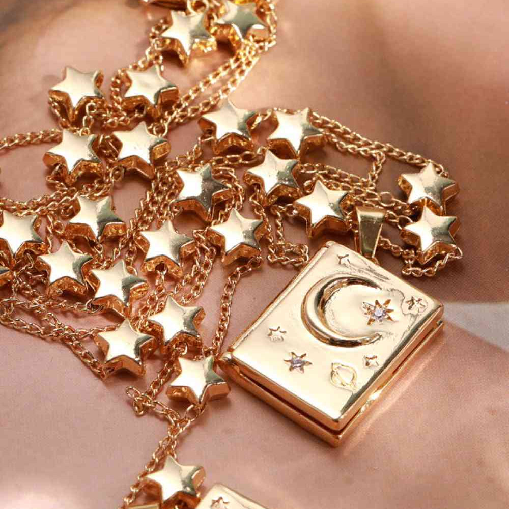 Star and Moon Copper 14K Gold-Plated Necklace