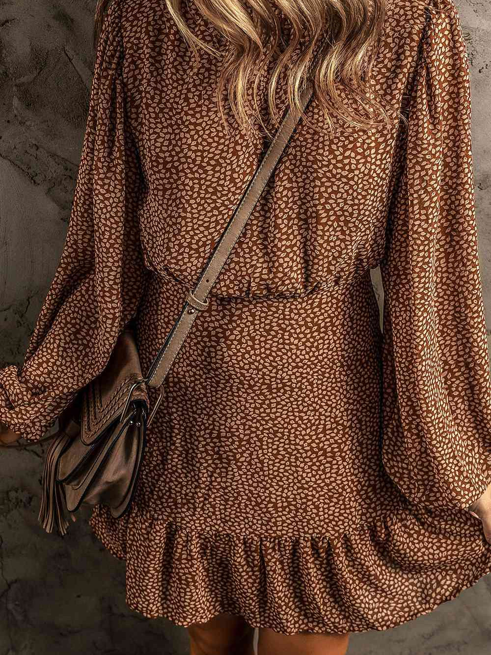 Printed Ruffle Hem Long Sleeve Dress