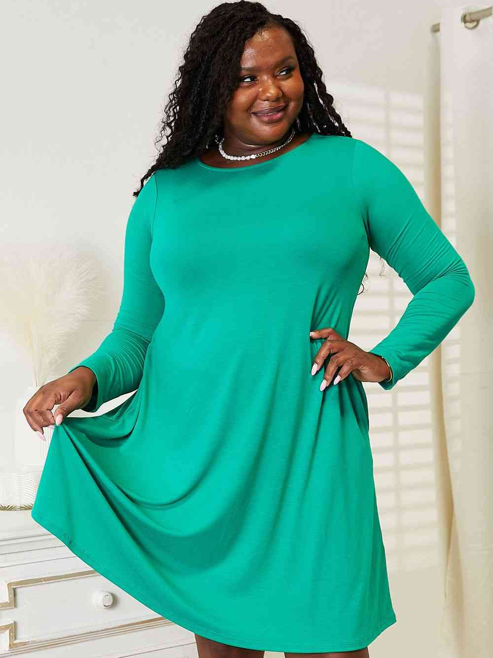 Zenana Full Size Long Sleeve Flare Dress with Pockets - Stormyjay