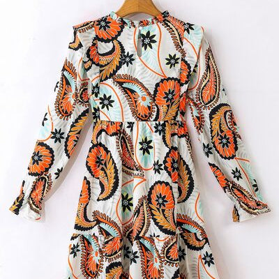 Ruffled Printed Flounce Sleeve Mini Dress