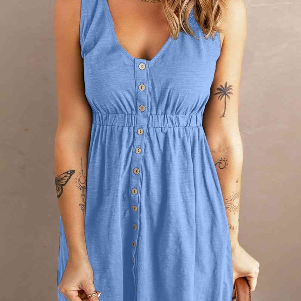 Sleeveless Button Down Mini Magic Dress - Stormyjay
