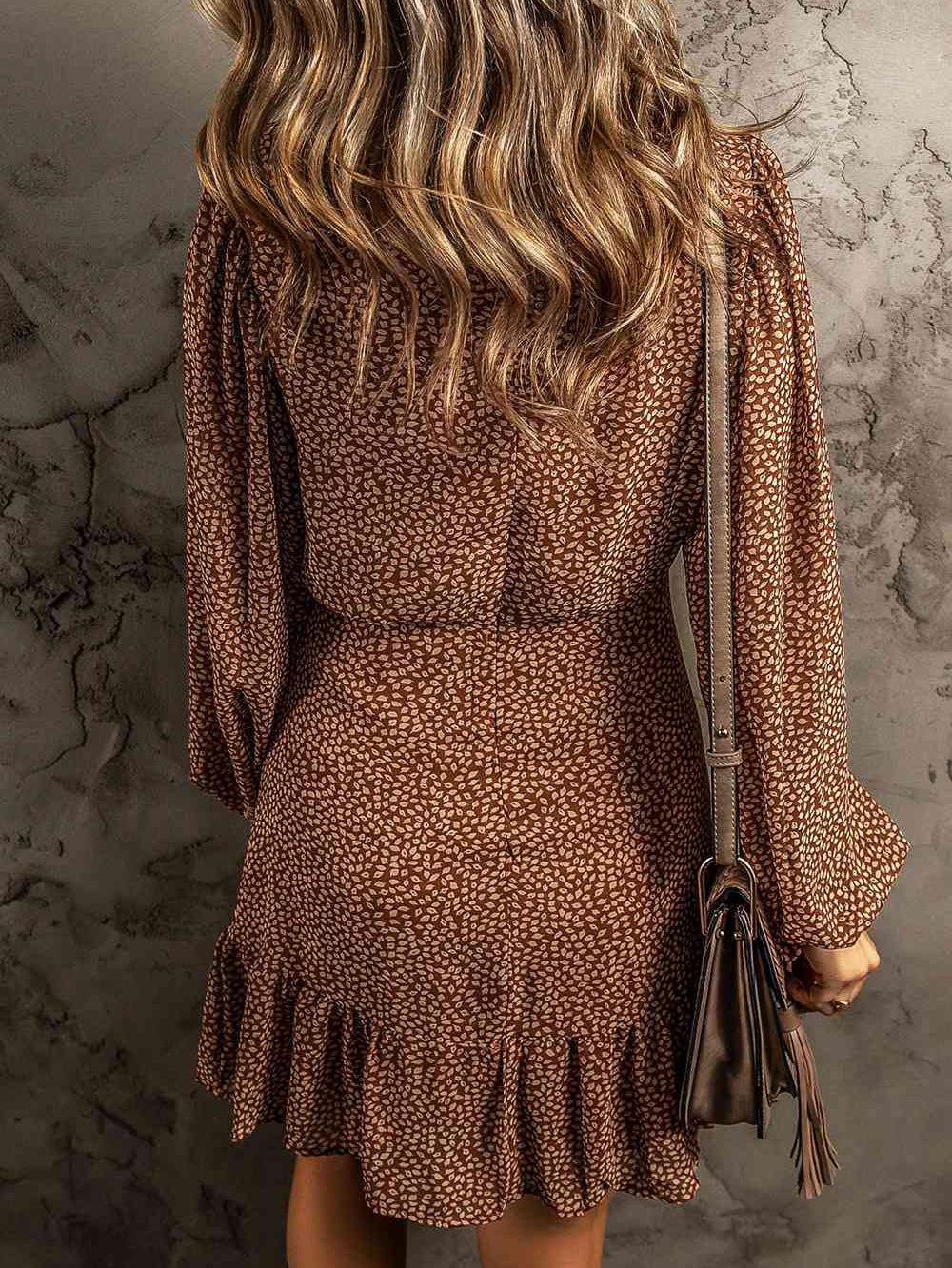Printed Ruffle Hem Long Sleeve Dress