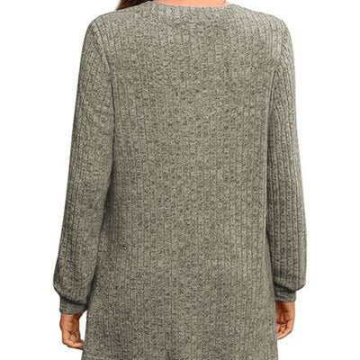 Slit Notched Pocketed Long Sleeve T-Shirt