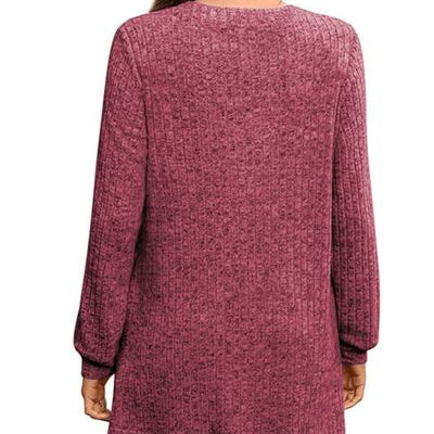 Slit Notched Pocketed Long Sleeve T-Shirt