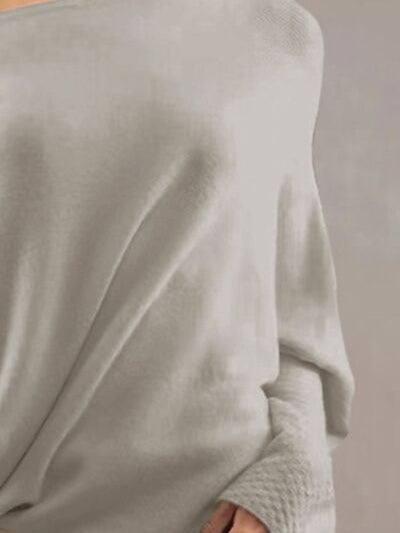 Full Size Boat Neck Batwing Sleeve Knit Top - Stormyjay