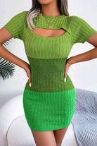 Color Block Cutout Short Sleeve Sweater Dress - Stormyjay