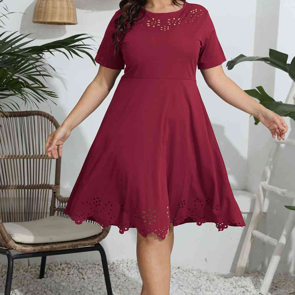 Plus Size Round Neck Openwork Dress